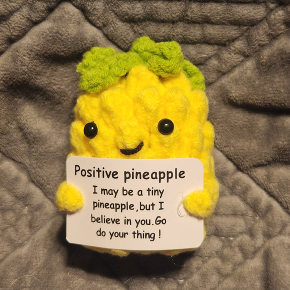 Positive Pineapple Small Crochet Plush Toy Yellow and Green Encourage Loved Ones - Picture 7 of 7